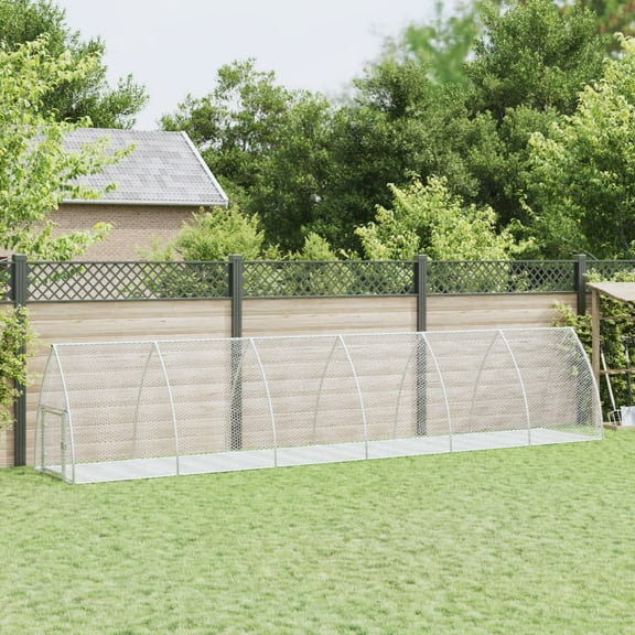 vidaXL Rabbit Hutch Silver Galvanized Steel Large Durable Rabbit Hutch