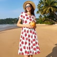 thumbnail image 4 of Fotbe Cartoon Strawberry Pattern Dress Casual Womens Fashion Short Sleeve Maxi Dress T Shirt Dress Striped Long Color Block Maxi Dress, 4 of 6