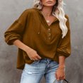 thumbnail image 2 of Womens Long Sleeve T Shirts Loose Casual Solid Color V Neck Button Long Sleeved Hoodie Sweatshirt, 2 of 9