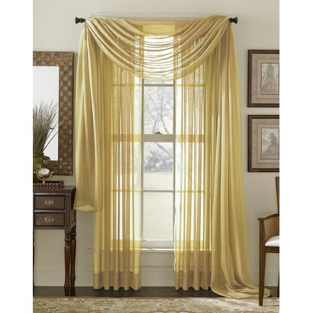 Qutain Linen Solid Viole Sheer Curtain Window Panel Drapes Set of Two (2) 55" x 95 inch - Gold