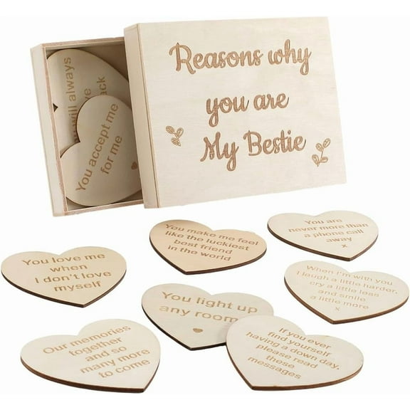 11Pcs Wood Keepsake Box Set Wood Heart Tokens Small Natural Color Unfinished Plywood with Words Friendship Birthday Best Friend Unique Gifts for Women DIY Painting Ornament BFF Decoration DIY