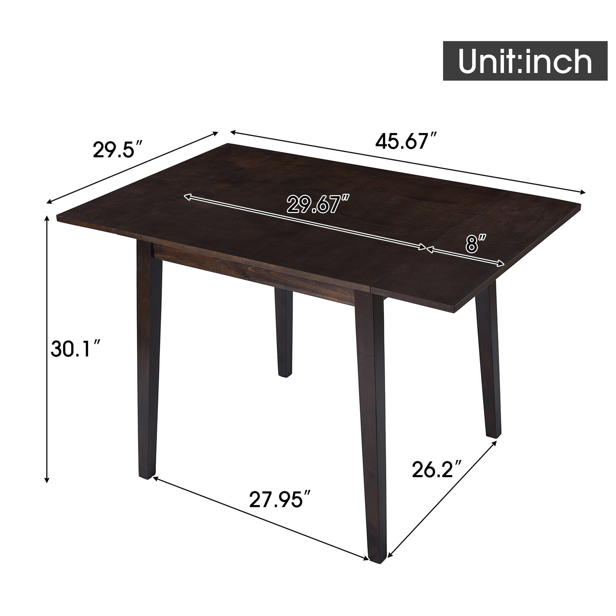 Euroco 29"- 45" Extendable Dining Table for 4, Folding Kitchen Table with Wood Legs for Kitchen, Dining Room,Living Room,Small Spaces,Espresso