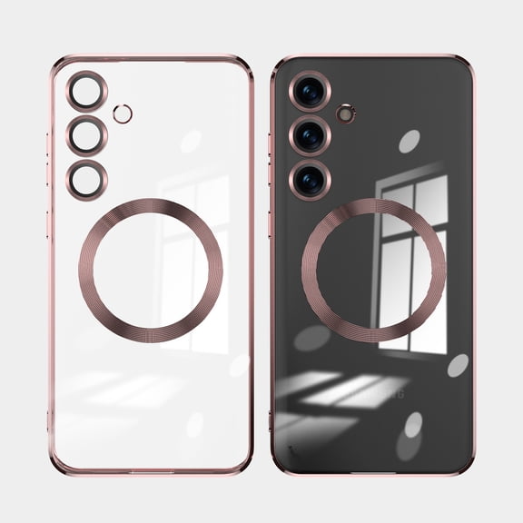 Clear Magnetic for Samsung Galaxy S25 Case with Lens Protection, Compatible with Magsafe, Military-Grade Protection, Yellowing Resistant, Scratch-Resistant Back, Shockproof Phone Case,Rosegold