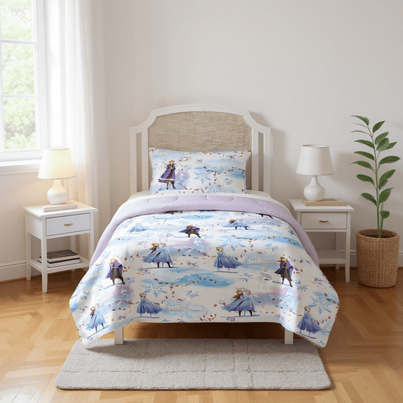 Frozen Winter Frost Adventures 2-Piece Twin/Full Reversible Comforter Set, Polyester Microfiber, Blue & Purple, Disney