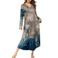 thumbnail image 2 of Women's Nightgown Sleep Dress Long Loungewear V-Neck Henley Nightdress with Pocket Floral Print for Spring Fall,Dark Blue,4XL, 2 of 8