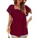 thumbnail image 1 of Blusa elegante color vino tinto, manga corta, holgada y con ribete de encaje para mujer, 1 of 6