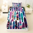thumbnail image 3 of Castle Fairy Tropical Floral Surfboard Twin Sheets 3pcs,Palm Hibiscus Board Seamless Bedding,Purple Teal,1 Fitted Sheet,1 Flat Sheet and 1 Pillowcase, 3 of 6