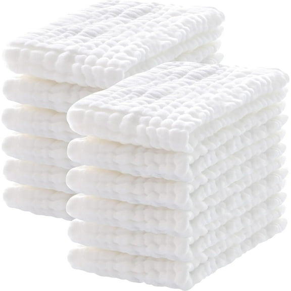 12 Pack Muslin Burp Cloths 100% Cotton Muslin Cloths Large 20''x10'' Extra Soft and Absorbent Baby Burping Cloth - White 10x20 Inch (Pack of 12)