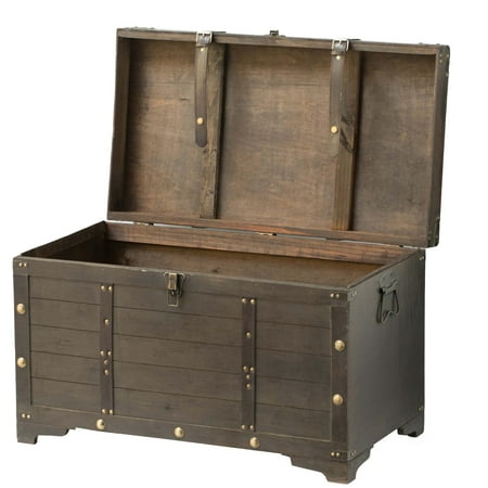Brown Large Wooden Storage Trunk with Lockable Latch