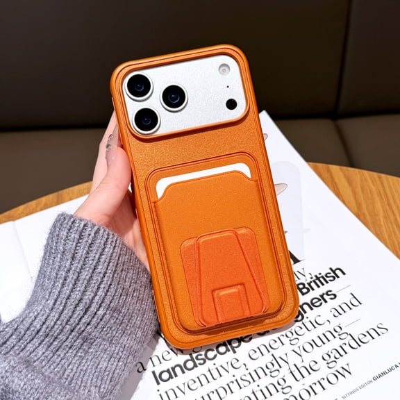 Allytechgroup Wallet Case for iPhone 17 Pro Max, Slim Lightweight PU Leather Shell with Card Holder Anti-Fingerprint Non-Slip Shockproof Protective Back Cover for iPhone 17 Pro Max, Orange