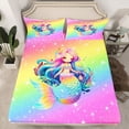 thumbnail image 3 of Feelyou Magic Mermaid Princess Twin Sheet Sets, Dreamy Ocean Sealife Twin Fitted Sheet, Teens Kids Boys Girls Flat Sheet, Luxury Bedroom Decor, 3 Pieces, 3 of 8