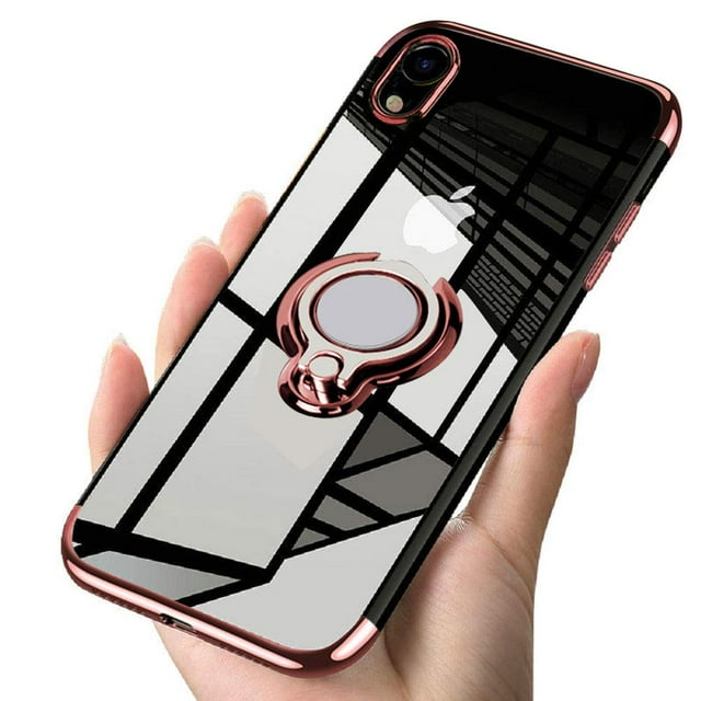 Iphone Xr Case Soft Silicone Case Ultra Thin Tpu Bumper Case 360 Degree Ring Stand Magnetic Car Holder Protective Cover For Transparent Anti-Fingerprint Anti-Scratch