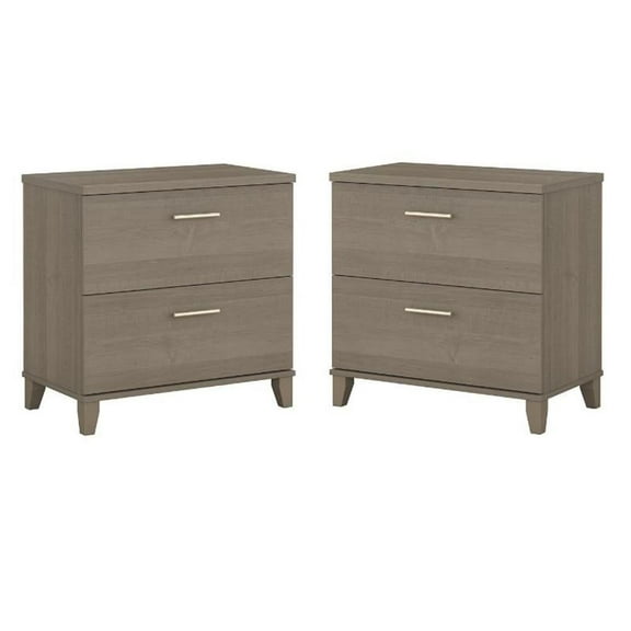 Home Square 2 Drawer Wood Filing Cabinet Set in Ash Gray (Set of 2)