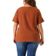 thumbnail image 4 of DARING DIVA Women's Plus Crew Neck Cotton Linen Blouse 3X Brown, 4 of 6