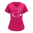 thumbnail image 1 of Monos de color sólido con cuello en V para mujer, camisetas de uniforme de trabajo de manga corta con estampado de posicionamiento parcial Pompotops hkajfhjk472360, 1 of 6