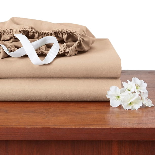 Ropa de cama, sábana ajustable de bolsillo profundo, sábana de microfibra cepillada doble suave y sedosa de lujo para hotel, sábana de bolsillo profundo, juego de 2, tamaño King, marrón