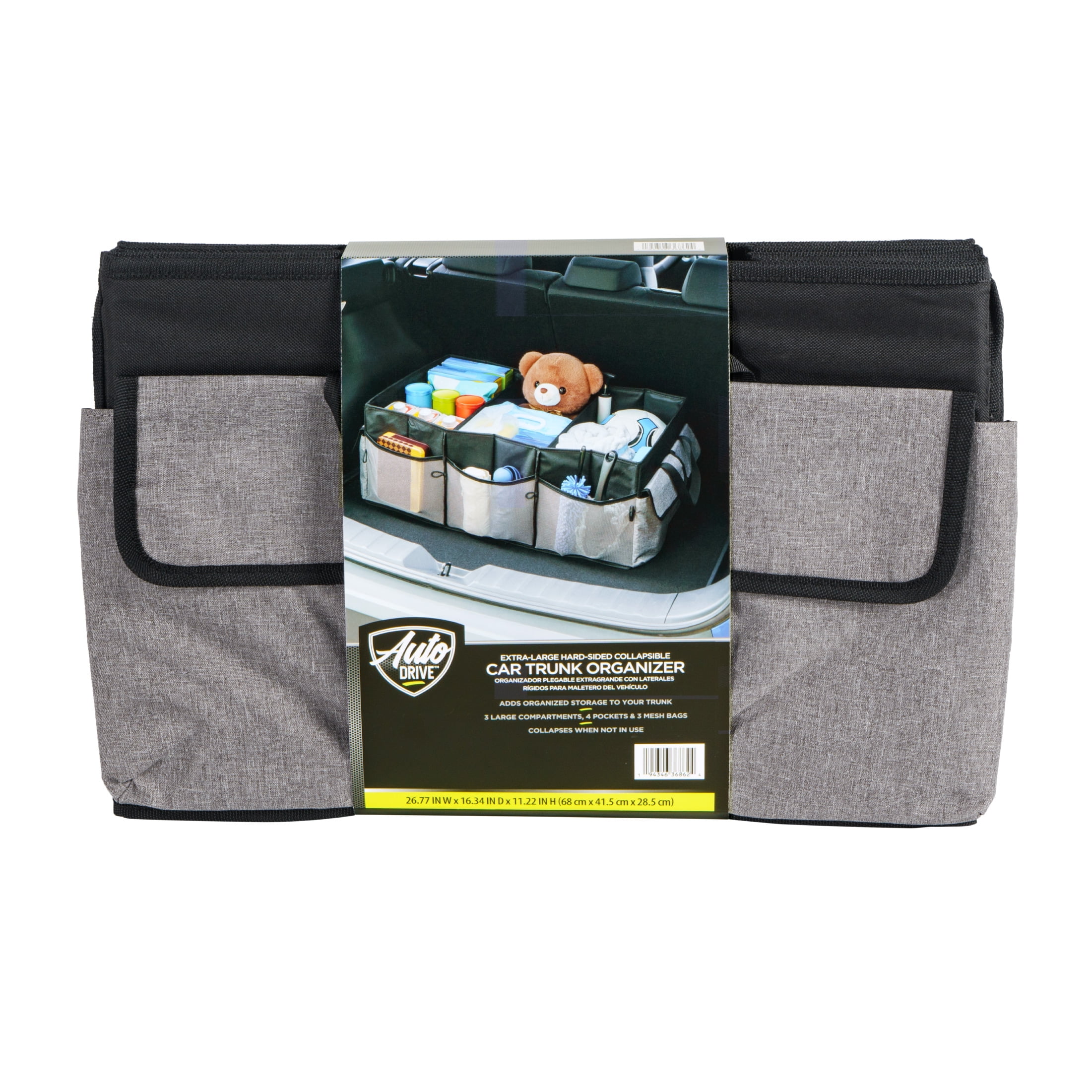 Auto Drive Super Jumbo Trunk Collapsed Organizer for Car ,3 Compartments 26.77x16.33x11.22"