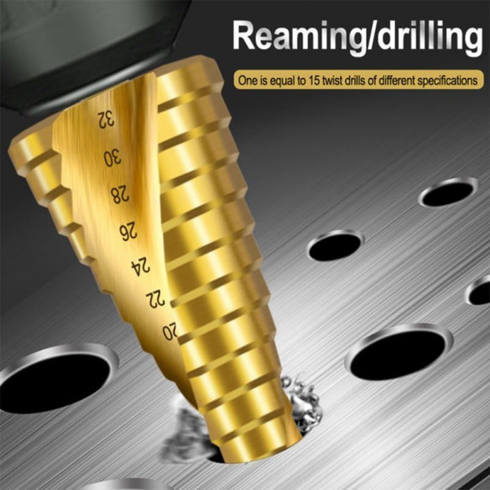 4pcs Spiral Step Drill Bit Sets with Center Punch Set Cone Hole Cutter Metal Wood Tools
