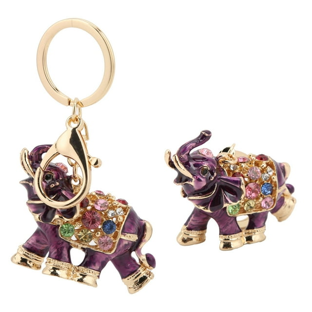 Women Keychain Cute Elephant Keychain With Colorful Rhinestone Alloy Pendant Lucky Charm Keychain For Key Bag Phone Car Accessories