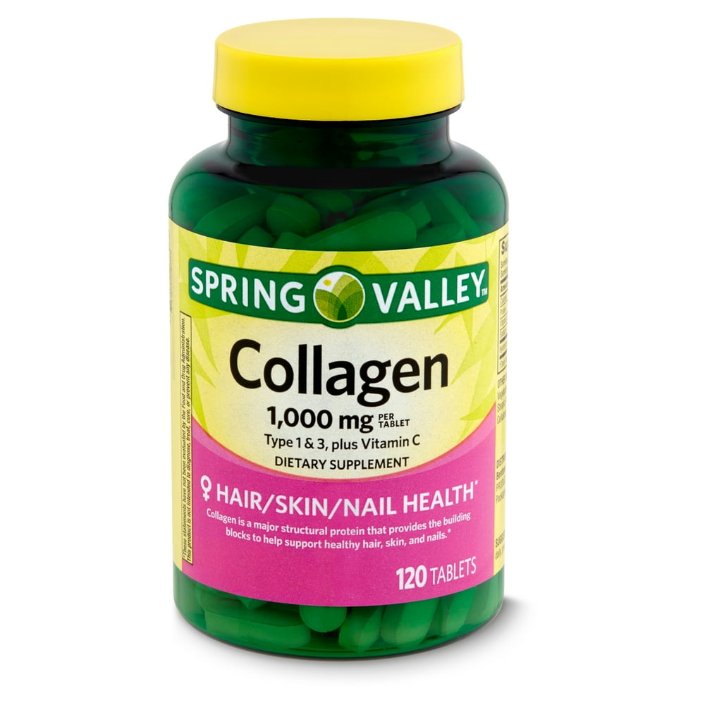 Spring Valley Collagen Type 1 & 3, Plus Vitamin C Dietary Supplement, 1,000 mg, 120 count