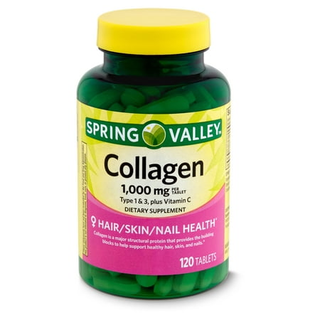 Spring Valley Collagen Type 1 &amp; 3 Plus Vitamin C 1,000 mg Tablets, 120 Count