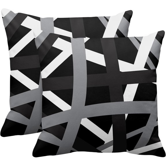 Set of 2 Throw Pillow Cover Gray Black Stripes Design Retro Decorative Pillow Case Striped Home Decor Square 18x18 Inch Cushion Pillowcase