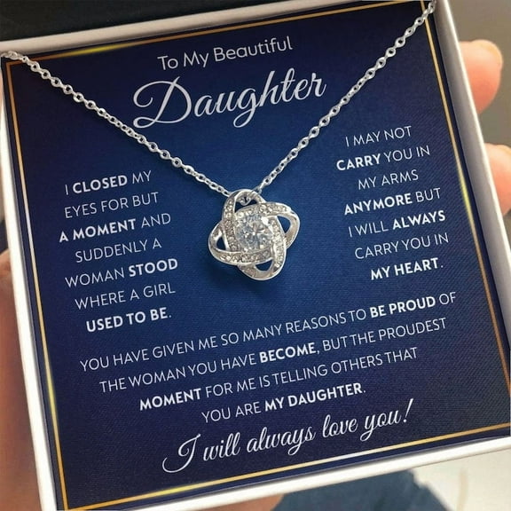 To My Daughter Necklace, Daughter Necklace From Dad, Mother Daughter Gifts, Daughter Necklace, Daughter Gift, Love Knot Necklace, White Love Knot Necklace