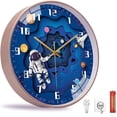 thumbnail image 2 of 12 Inch Silent Movement Kids Wall Clock, Non Ticking Children Round Wall Clock, Battery Operated & Space Travel Style (blue), 2 of 5