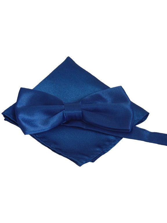 Mens Smooth Satin Feel Pre-Tied Bow Tie and Pocket Square