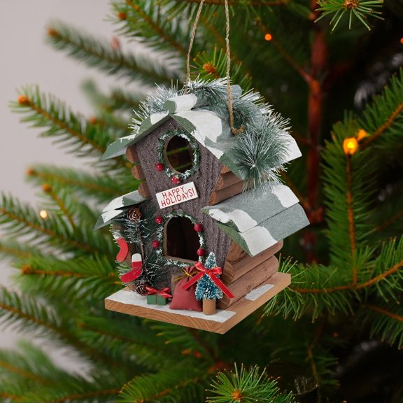 Kurt S. Adler 9" Woodland "Happy Holiday's" Birdhouse Christmas Ornament - Vibrantly Colored