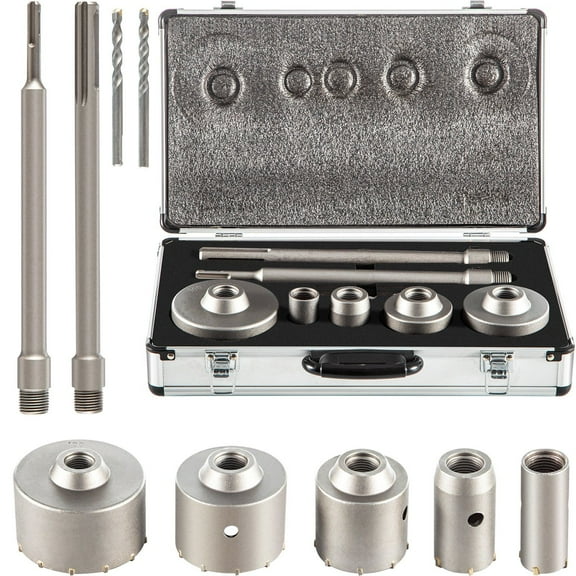 Concrete Hole Saw Kit, 1-2/11", 1-3/5", 2-9/16", 3-5/32", 3-15/16" Drill Bit Set SDS Plus & SDS MAX Shank Wall Hole Cutter w/a 4-1/3" Connecting Rod for Concrete, Cement, Stone Wall, Masonry