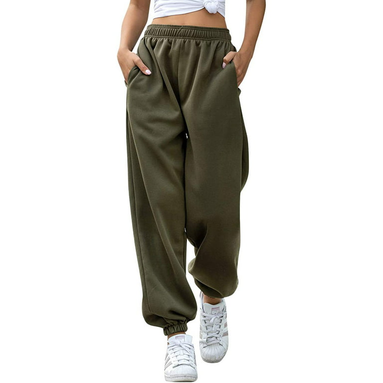 MERSARIPHY Women Solid Color Elastic High Waist Ankle Cuff Loose Sweatpants  