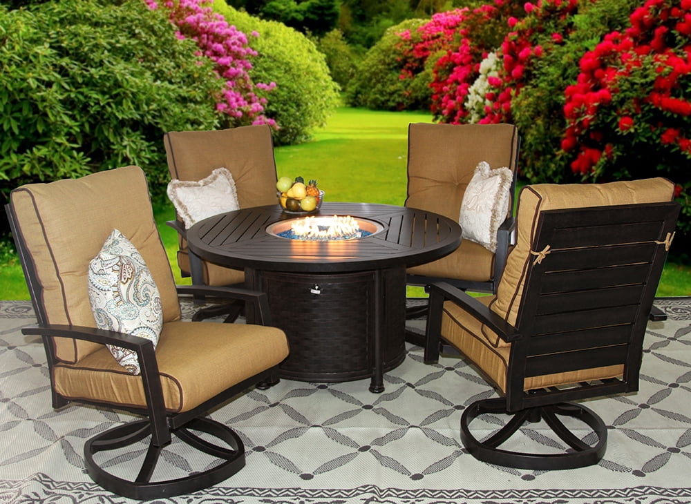 Quincy Cast Aluminum Outdoor Patio 5pc Set 50 Inch Round Fire table