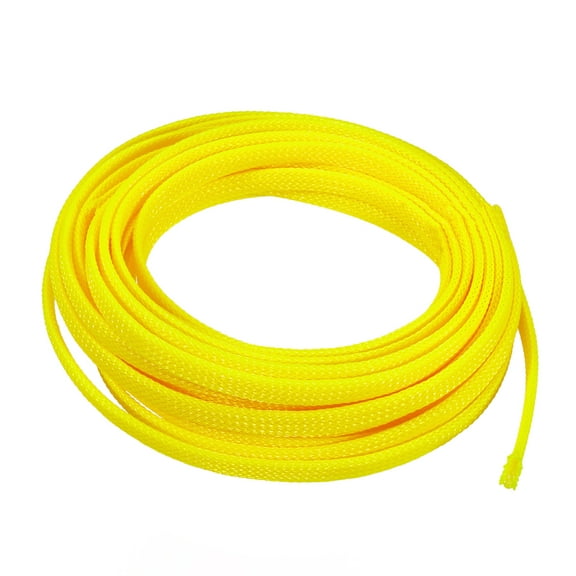 PET Cable Wire Wrap 6mm Expandable Braided Sleeving Yellow 5M Length