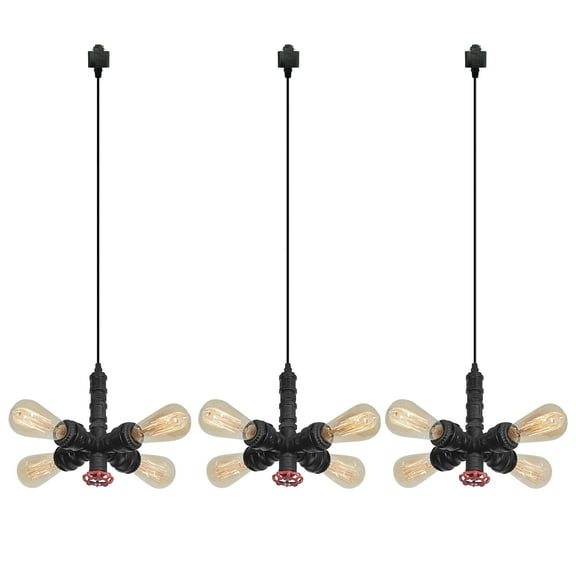 Kiven H-Type Track Lighting, 3-Light Industrial Halo Track Pendant Light with 4 Lamp Heads, Steampunk Style Track Light Pedant for Bedroom Kitchen Island Cafe,Black Finish,Bulb Not Included