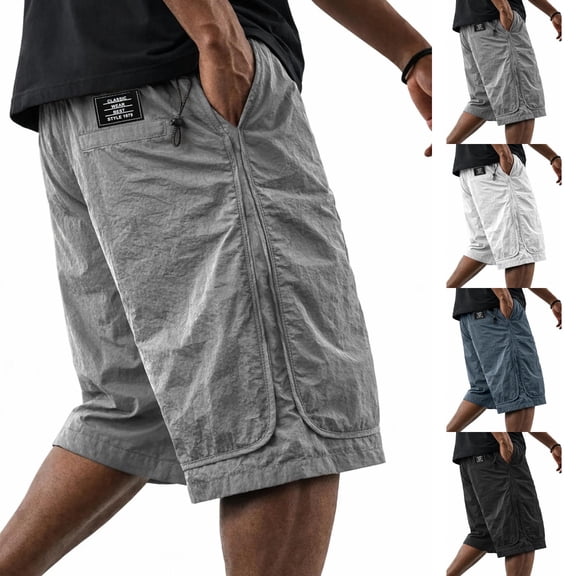 Men's Mid Length Cargo Shorts with Unique Curved Pockets and Adjustable Drawstring, Relaxed Fit for Daily Wear Outdoor Adventures or Weekend Errands Black L