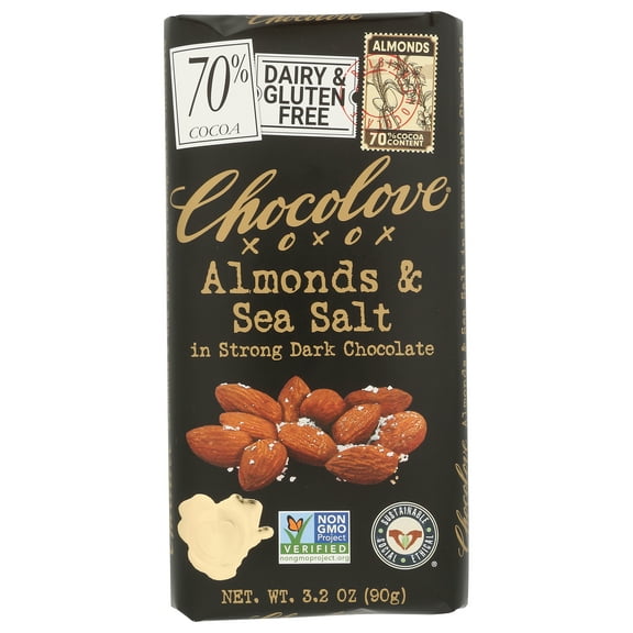 Pack of 12, Chocolove Almonds & Sea Salt in Strong Dark Chocolate, 3.2 oz