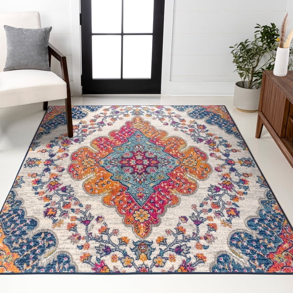 JONATHAN Y BOHEMIAN FLAIR 4 x 6 Area Rug, Vintage Medallion - Blue/Multi, BMF106A-4