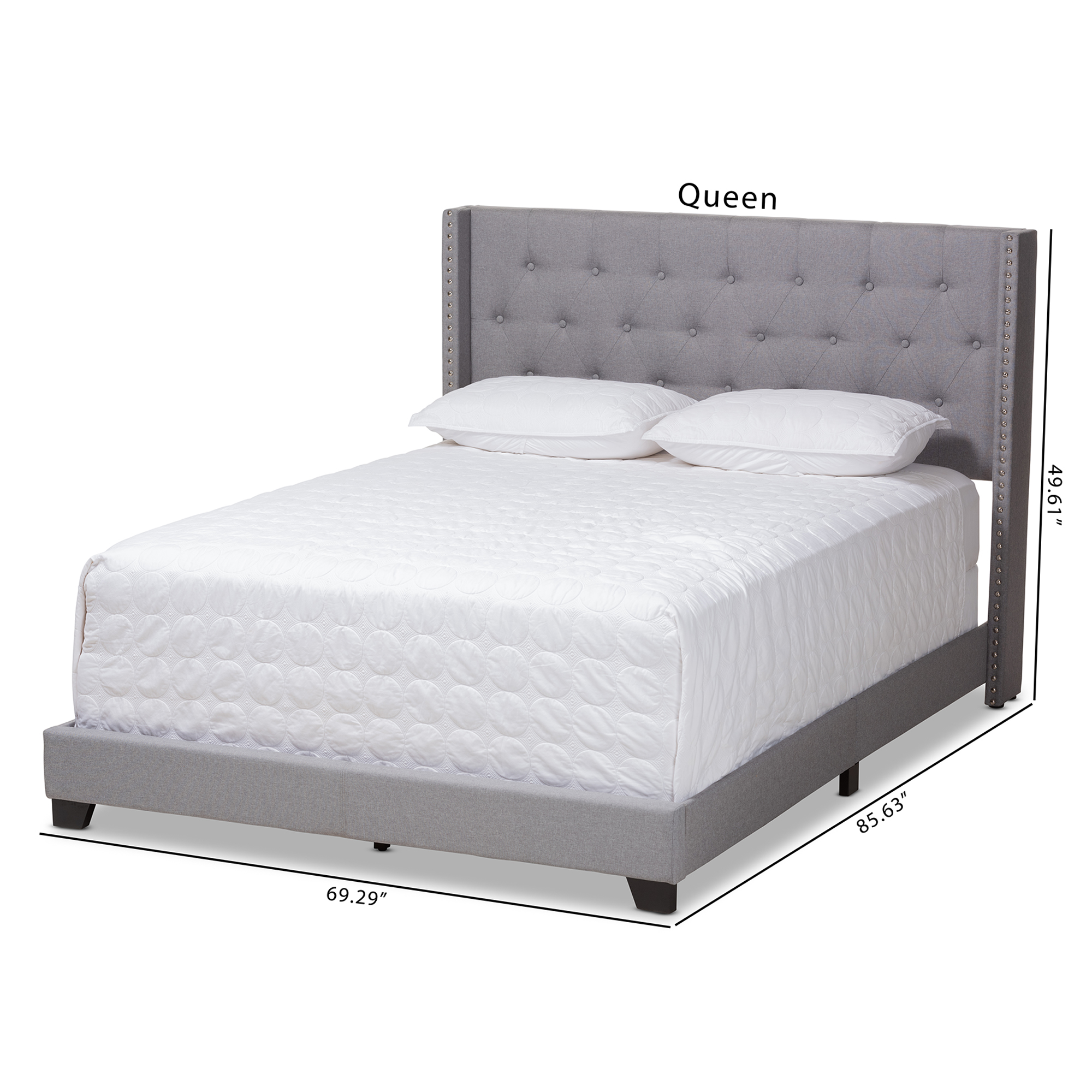 Bane Modern and Contemporary Light Grey Fabric Upholstered Queen Size Bed by Ember Interiors