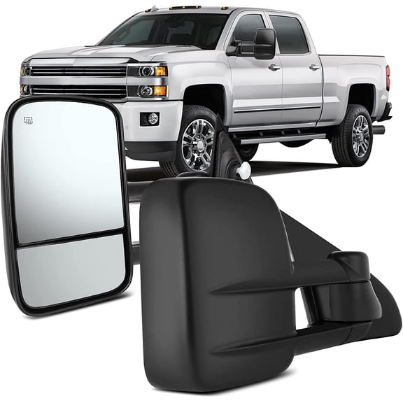 MRY Tow Mirrors Power Heated Left   Right for 2014-2018 Chevy GMC 1500, 2015-2019 2500 HD 3500 HD, Black Housing Manual Folding