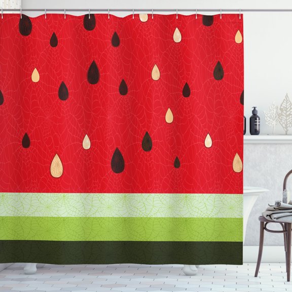 Ambesonne Nature Shower Curtain, Watermelon Macro Fruit, 69"Wx84"L, Red Green Black