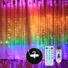10 X 9Ft 280Leds Rainbow Curtain String Lights Colorful Curtain Fairy Lights Christmas Decorative Hanging Lights Copper Wire Waterfall Lights With 8 Modes Remote Control For Wedding Party Ho