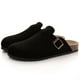 thumbnail image 1 of Zuecos de ante con forro de piel para mujer, pantuflas con plantilla de corcho peludo, chanclas de algodón cómodas para hombre, zapatos planos cortos de corcho afelpado para invierno, 1 of 6