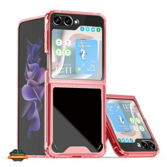 Phone Case for Samsung Galaxy Z Flip 7 Slim Hybrid Clear Hard PC Rubber TPU Acrylic Back Bumper Shockproof Thin Protective Cover Fit for Galaxy Z Flip 7 (Red)
