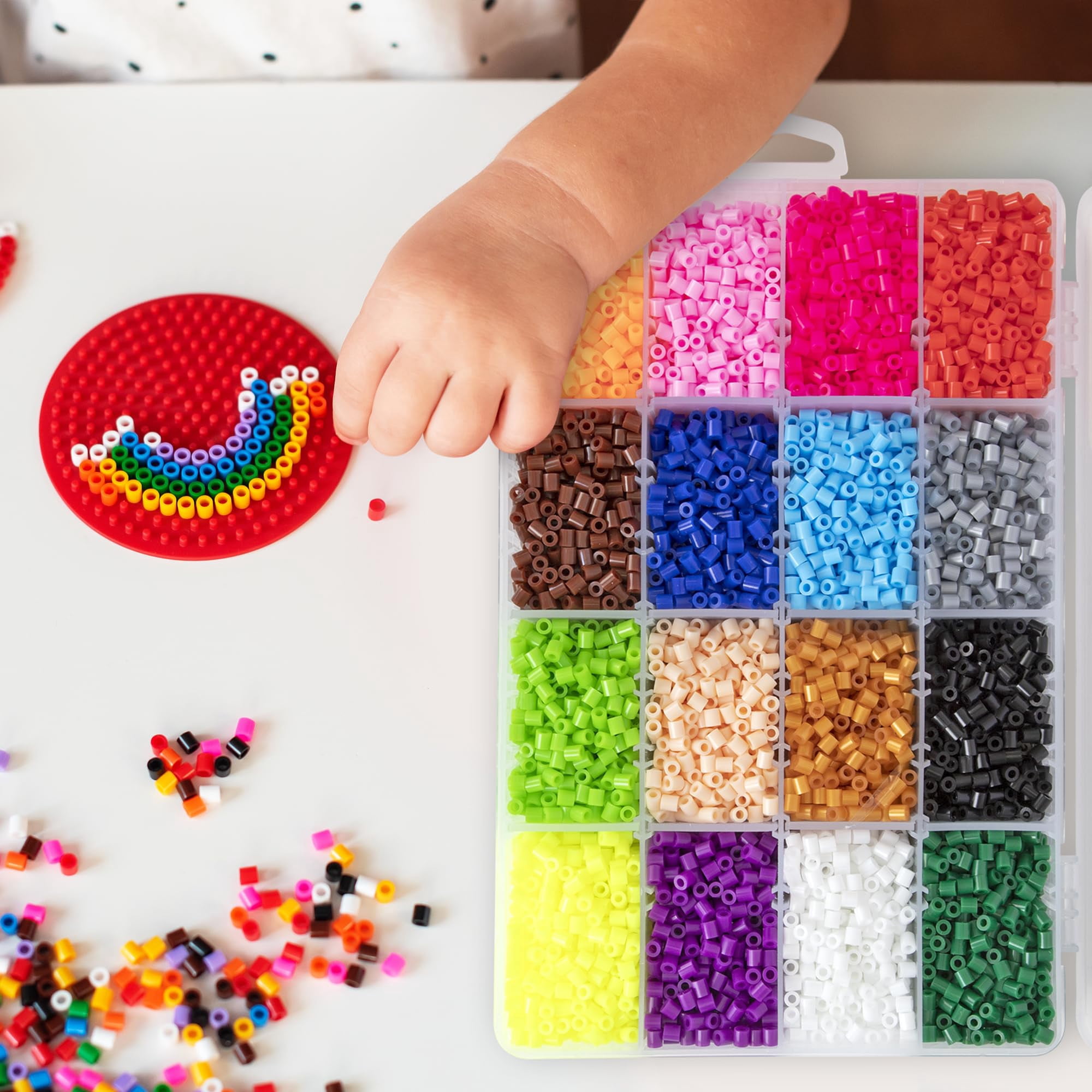 Darice Fuse Beads Kit - 10,000 pcs, 5mm Iron Bead 16 Colors with Storage Case, Non-Toxic Art and Craft Melty Beads for Kids in 16 Colors for DIY Projects & Perler Art, Ages 6+