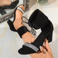 thumbnail image 5 of Women's Heeled Sandals Open Toe Glitter Rhinestone Band Ankle Strap Heels Party Prom Dress Pumps Shoes Black Size 9.5, 5 of 9