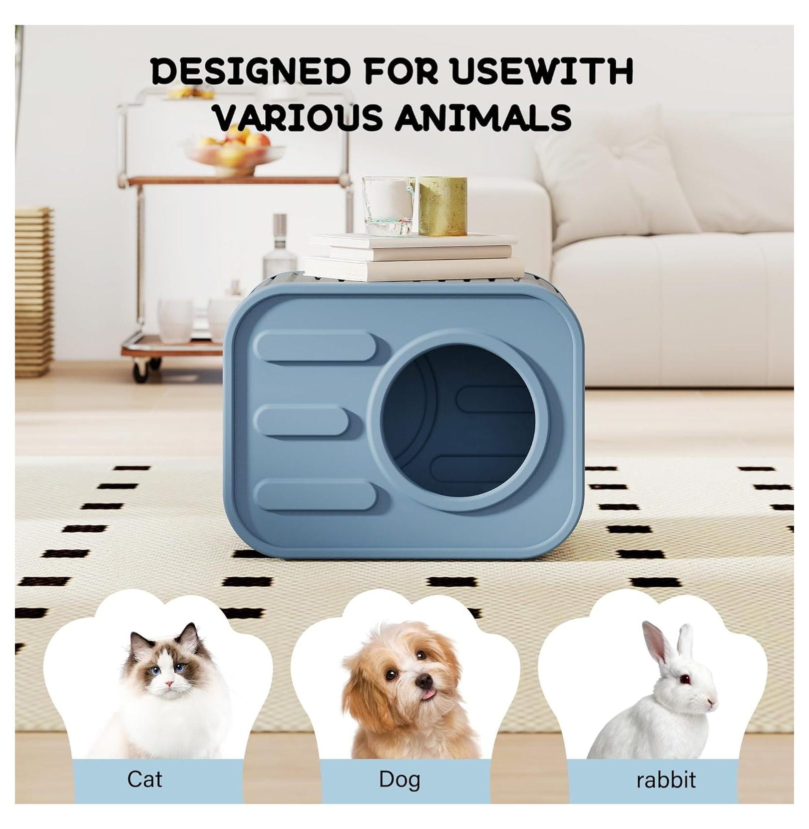Weatherproof Cat House Outdoor Indoor, Plastic Cat Shelter Camera Design - Blue