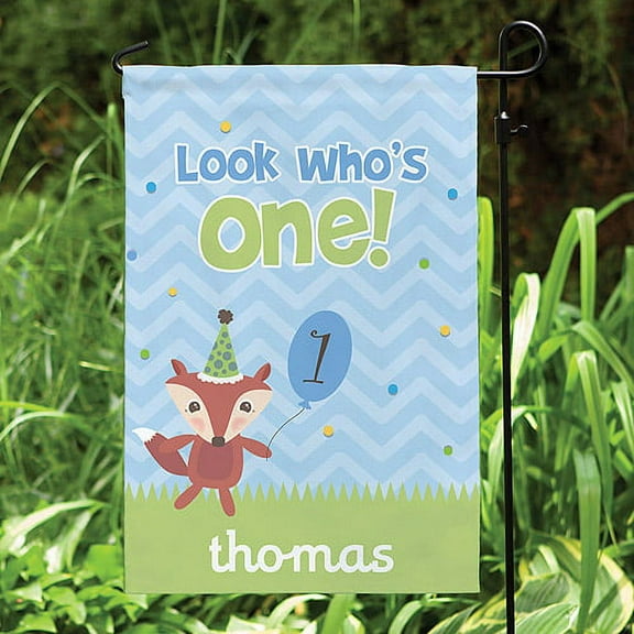 Personalized Boy's Look Who's One Garden Flag