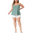 thumbnail image 2 of FAB CURVES Women's Plus Size Cami Eyelet Hollow Jersey V Neck Sleeveless Spaghetti Straps Summer Casual Camisole Tops 1X Green, 2 of 6