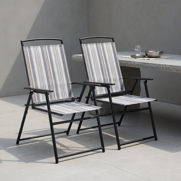 Resenkos Patio Dining Chairs Set of 2, Outdoor Folding Sling Chair with Adjustable Backrest for Porch Camping Pool Beach Deck Lawn Garden